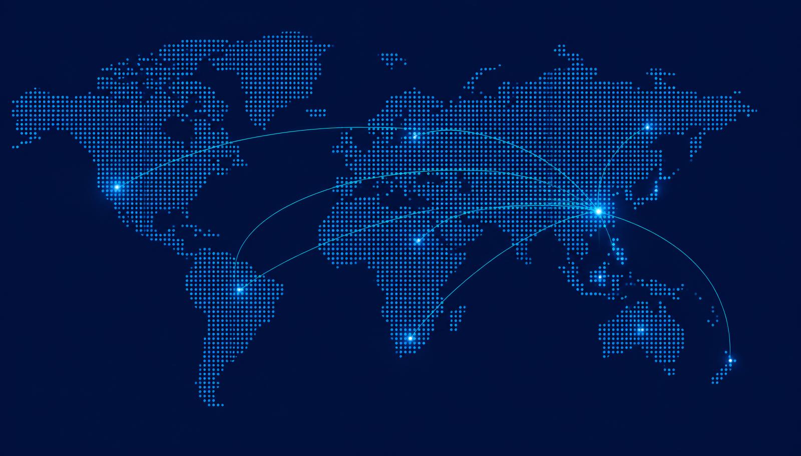 World map showing AirBridge Imports shipping routes from China to Pakistan and worldwide